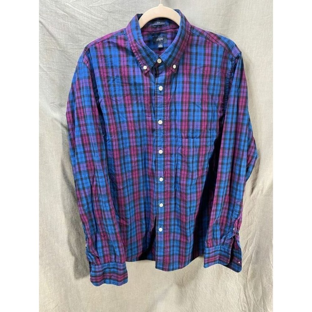 J. Crew Button Up Shirt Adult Large Blue Black Red Plaid Long Sleeve Casual Mens